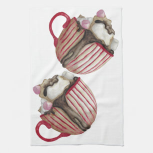 Hot chocolate and marshmallows cocoa sundae  tea towel