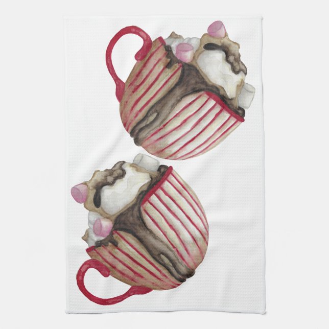 Hot chocolate and marshmallows cocoa sundae  tea towel (Vertical)