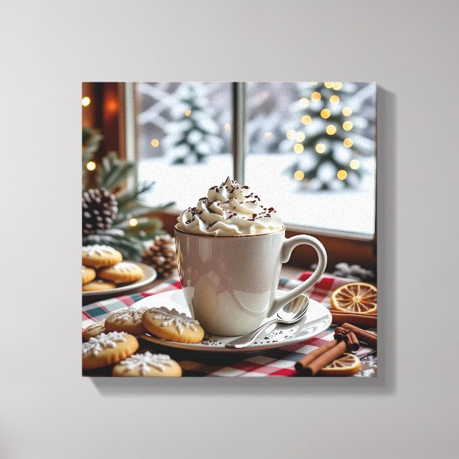 Hot Chocolate and Sugar Cookies Festive Christmas Canvas Print (Front)