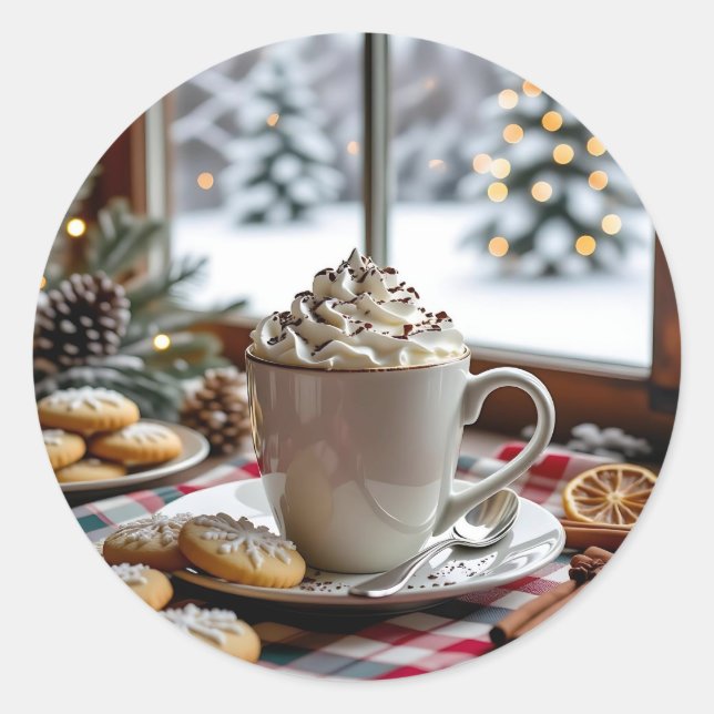 Hot Chocolate and Sugar Cookies Festive Christmas Classic Round Sticker (Front)