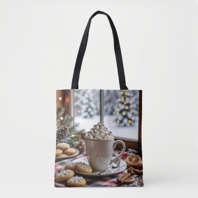Hot Chocolate and Sugar Cookies Festive Christmas Tote Bag (Front)