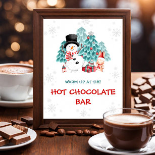 Hot Chocolate Bar Cute Snowman Christmas Party Poster