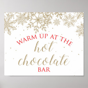 Hot Chocolate Bar Gold Snowflake Red Sign