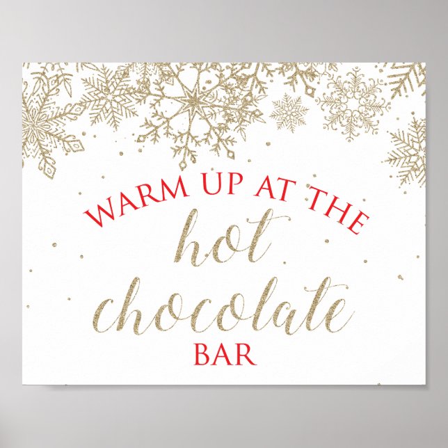 Hot Chocolate Bar Gold Snowflake Red Sign (Front)