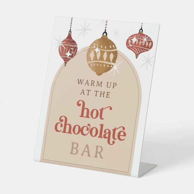 Hot Chocolate Bar Retro Bauble Christmas Bridal Pedestal Sign (Front)