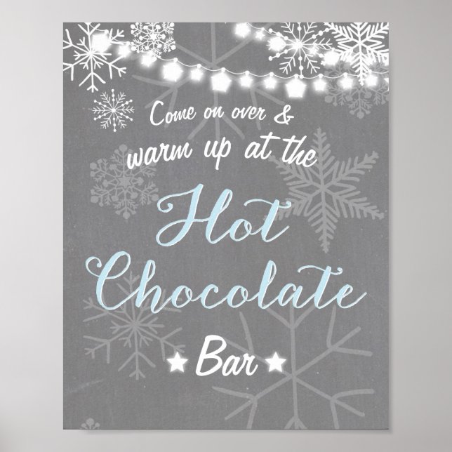 Hot Chocolate Bar Sign Blue Boy snowflakes (Front)
