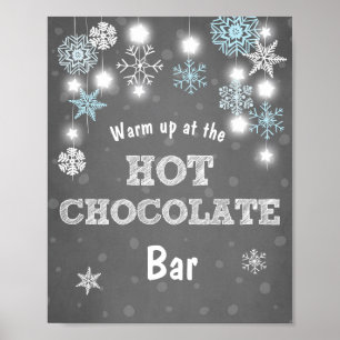 Hot Chocolate Bar Sign Blue snowflakes Rustic