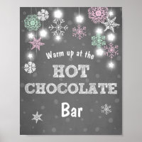 Hot Chocolate Bar Sign Pink snowflakes Rustic