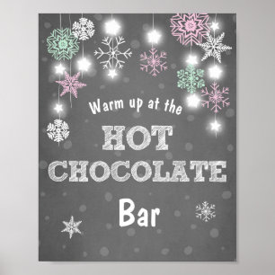Hot Chocolate Bar Sign Pink snowflakes Rustic