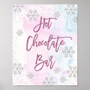 Hot Chocolate Bar Snowflake Glitter Magenta Poster