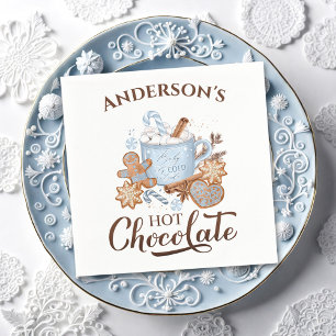 Hot Chocolate Blue Christmas Name Paper Napkins