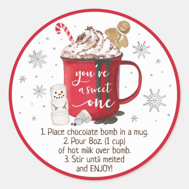 Hot Chocolate Bomb Hot Cocoa Bomb Instruction Classic Round Sticker (Front)
