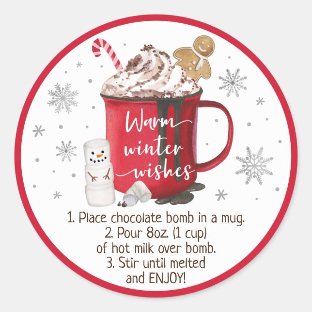 Hot Chocolate Bomb Hot Cocoa Bomb Instruction Classic Round Sticker (Front)