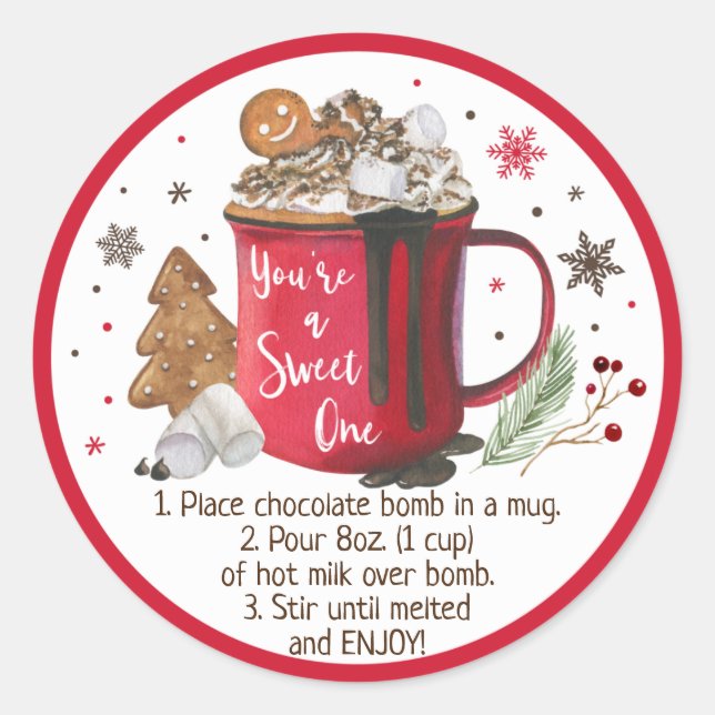 Hot Chocolate Bomb Hot Cocoa Bomb Instruction Classic Round Sticker (Front)