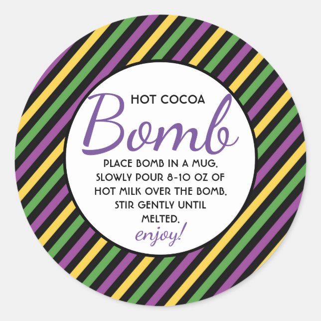Hot Chocolate Bomb Mardi Gras Classic Round Sticker (Front)