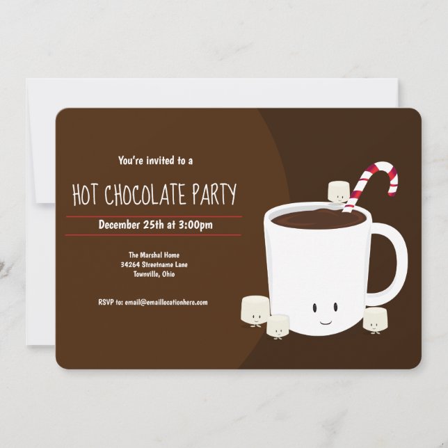 Hot Chocolate Brown Christmas Party Horizontal Invitation (Front)
