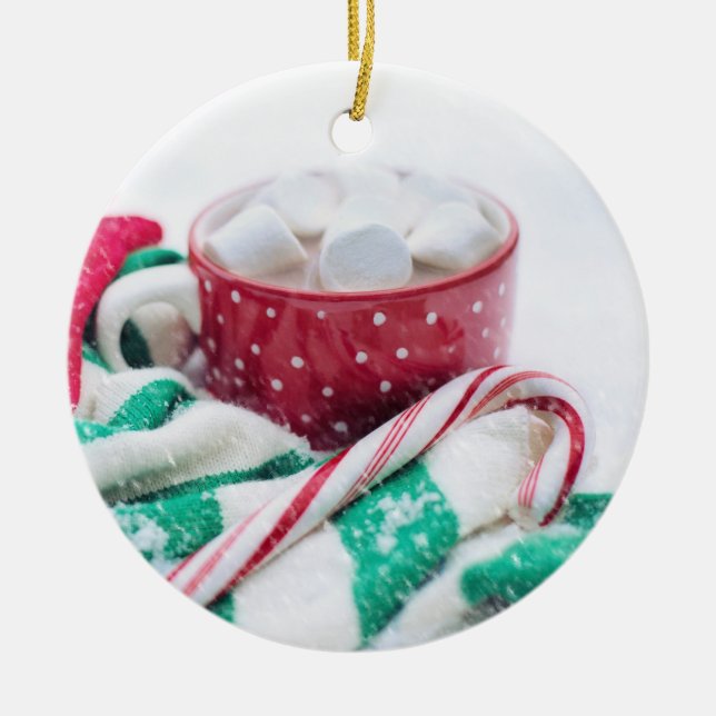 Hot Chocolate & Candy Cane Christmas Ceramic Tree Decoration (Front)