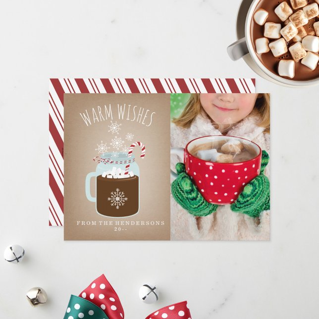 Hot Chocolate Candy Cane Photo Christmas Card (Creator Uploaded)