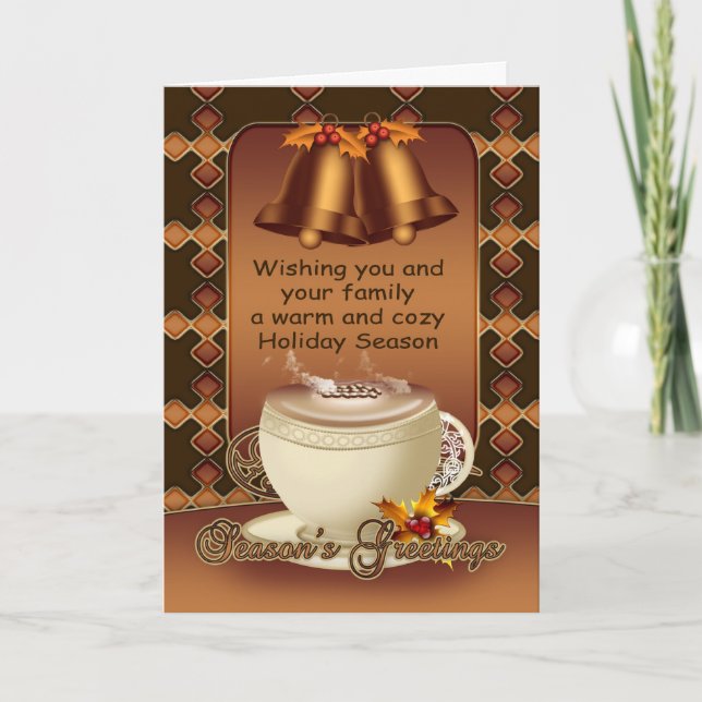 Hot Chocolate Christmas Card Bells And Holly (Front)