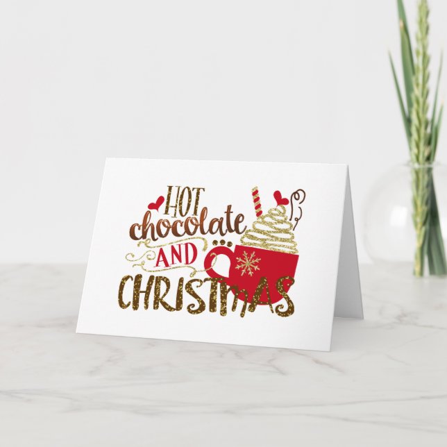 Hot Chocolate & Christmas Holiday Glitter Sparkle Card (Front)
