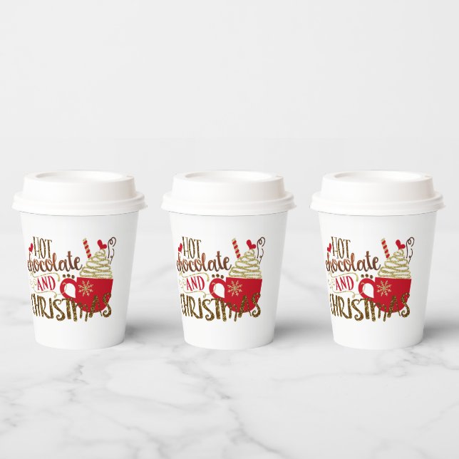 Hot Chocolate & Christmas Whimsical Holiday Paper Cups (Multi)