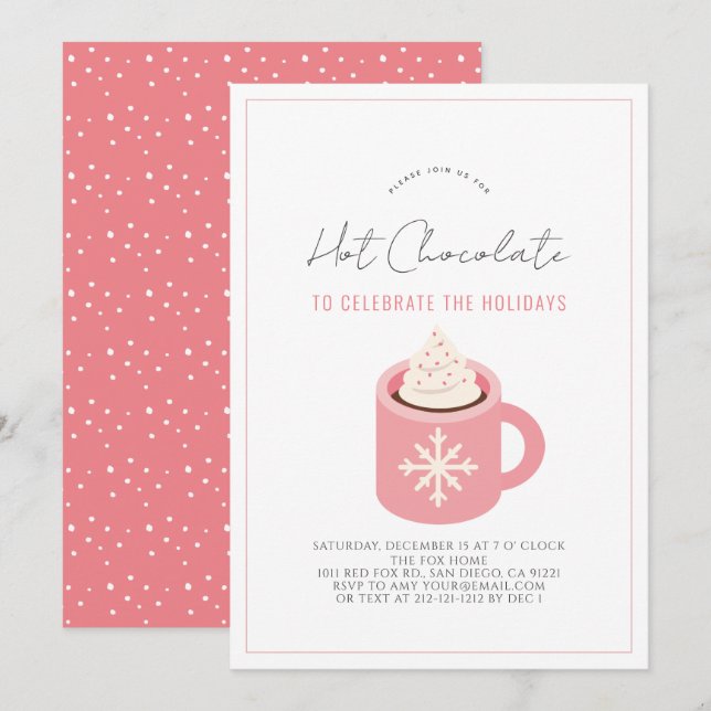 Hot Chocolate/Cocoa Pink Mug Holiday Party Invitation (Front/Back)