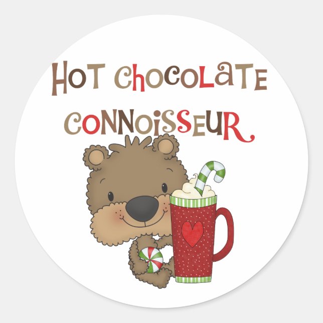 Hot Chocolate Connoisseur Boy Bear Classic Round Sticker (Front)