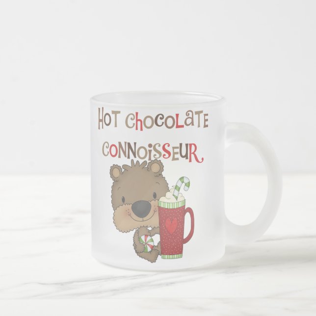 Hot Chocolate Connoisseur Boy Bear Frosted Glass Coffee Mug (Right)