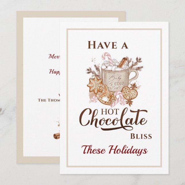 Hot Chocolate Cookies Modern Beige Christmas Card (Front/Back)