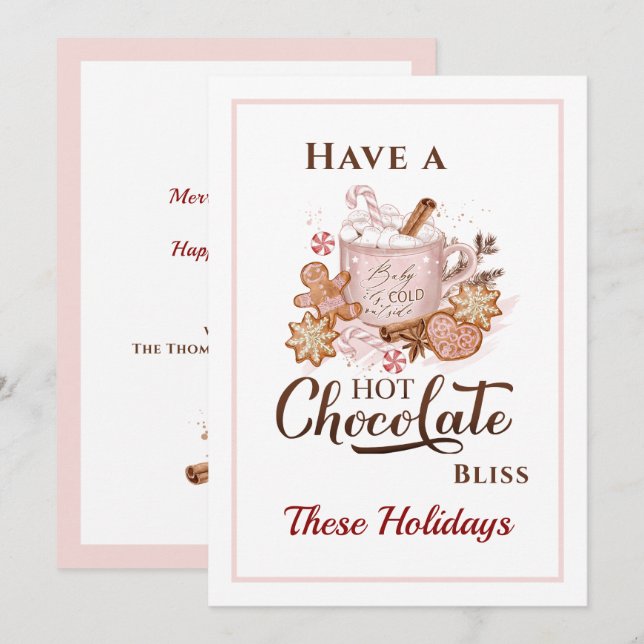 Hot Chocolate Cookies Modern Pink Christmas Card (Front/Back)