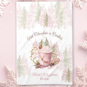 Hot Chocolate & Cookies Name Pink Christmas Tea Towel