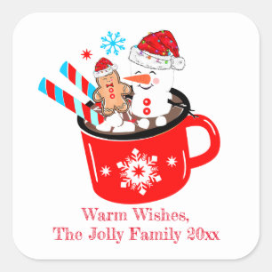 Hot Chocolate Cute Gingerbread Christmas Square Sticker