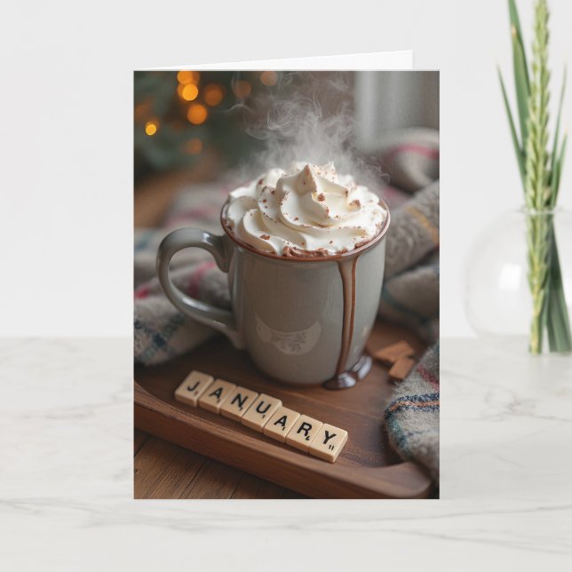 Hot Chocolate For a January Birthday Card (Front)