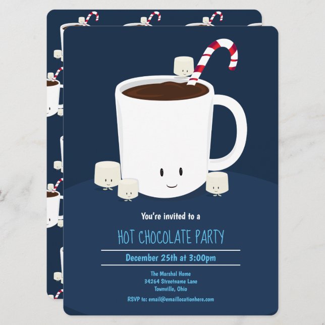 Hot Chocolate Hot Cocoa Blue White Xmas Party Invitation (Front/Back)