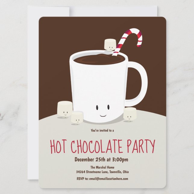 Hot Chocolate Hot Cocoa Brown Red Christmas Party Invitation (Front)