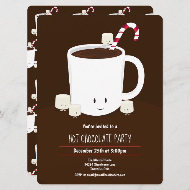 Hot Chocolate Hot Cocoa Brown White Xmas Party Invitation (Front/Back)