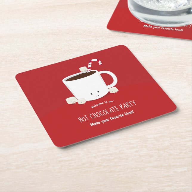 Hot Chocolate Hot Cocoa Christmas Holiday Party Square Paper Coaster (Angled)