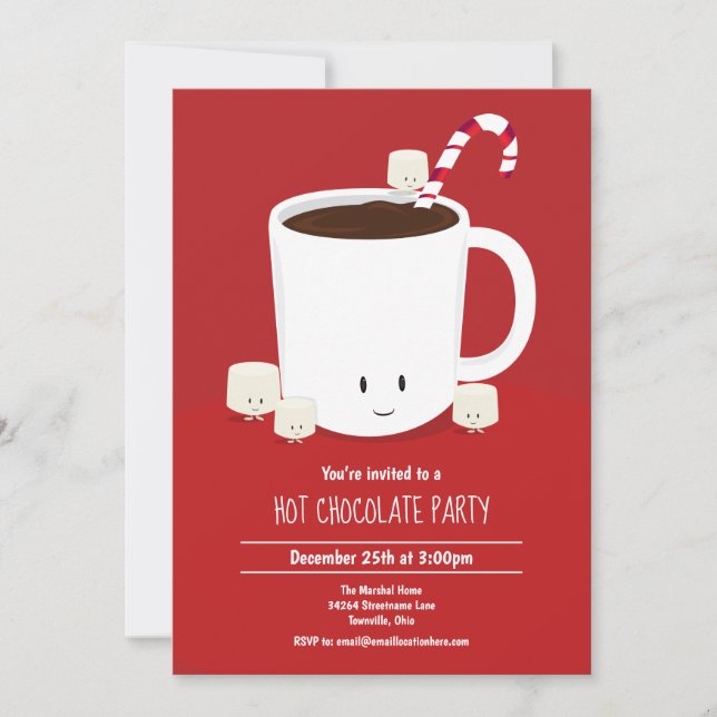 Hot Chocolate Hot Cocoa Christmas Party Cartoon Invitation (Front)