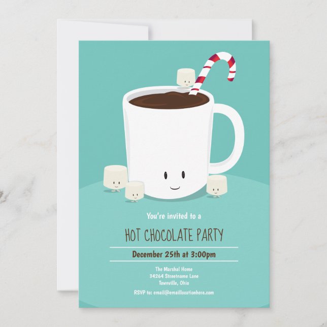 Hot Chocolate Hot Cocoa Christmas Party Teal Invitation (Front)