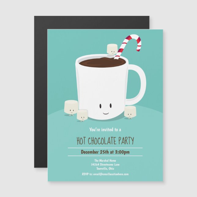 Hot Chocolate Hot Cocoa Teal Christmas Magnetic Invitation (Front/Back)