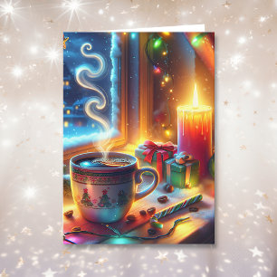 Hot Chocolate in a Christmas Window Personalised Card