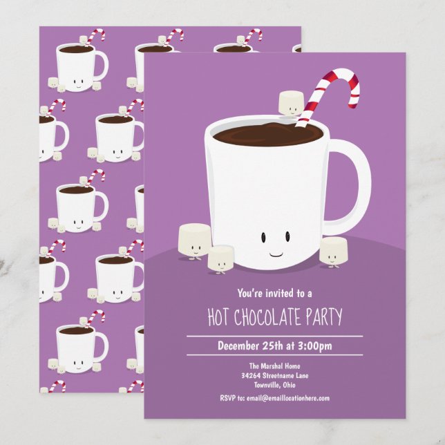 Hot Chocolate Lavender Hot Cocoa Christmas Party Invitation (Front/Back)