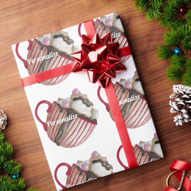 Hot chocolate marshmallow cocoa sundae red brown wrapping paper (Creator Uploaded)