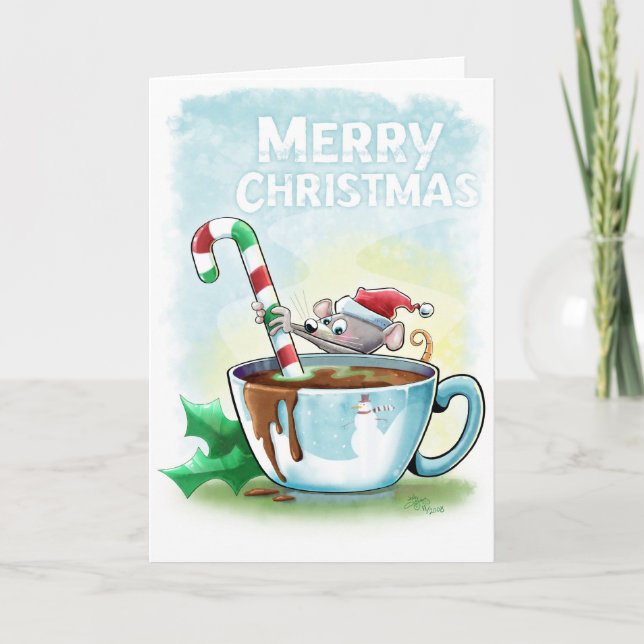 Hot Chocolate Mouse Holiday Card (Front)