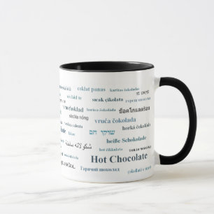 Hot Chocolate Mug in different languages (in blue)