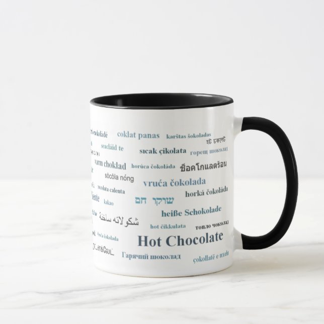 Hot Chocolate Mug in different languages (in blue) (Right)