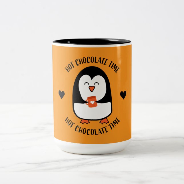 Hot Chocolate Penguin Drinker  Two-Tone Coffee Mug (Center)