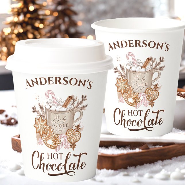 Hot Chocolate Pink Beige Christmas Name Paper Cups (Hot Chocolate Pink Beige Christmas Name Paper Cups)