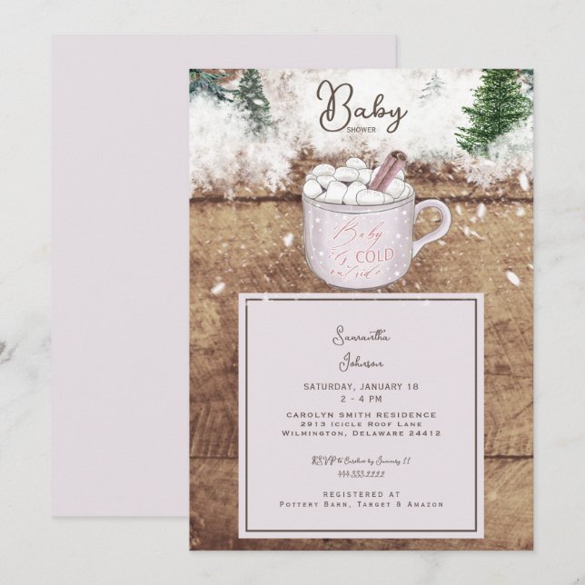 Hot Chocolate Rustic Baby It's Cold Shower Pink Invitation (Front/Back)