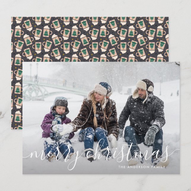 Hot Chocolate Script Family Photo Christmas Holiday Card (Front/Back)